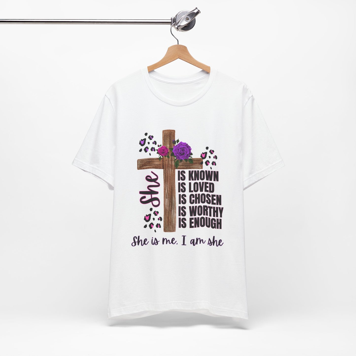 Faith-Inspired Unisex Jersey Tee, Inspirational T-Shirt for Women, Spiritual Gift, Church Events, Empowerment Apparel, Everyday Wear (PINK & PURPLE)