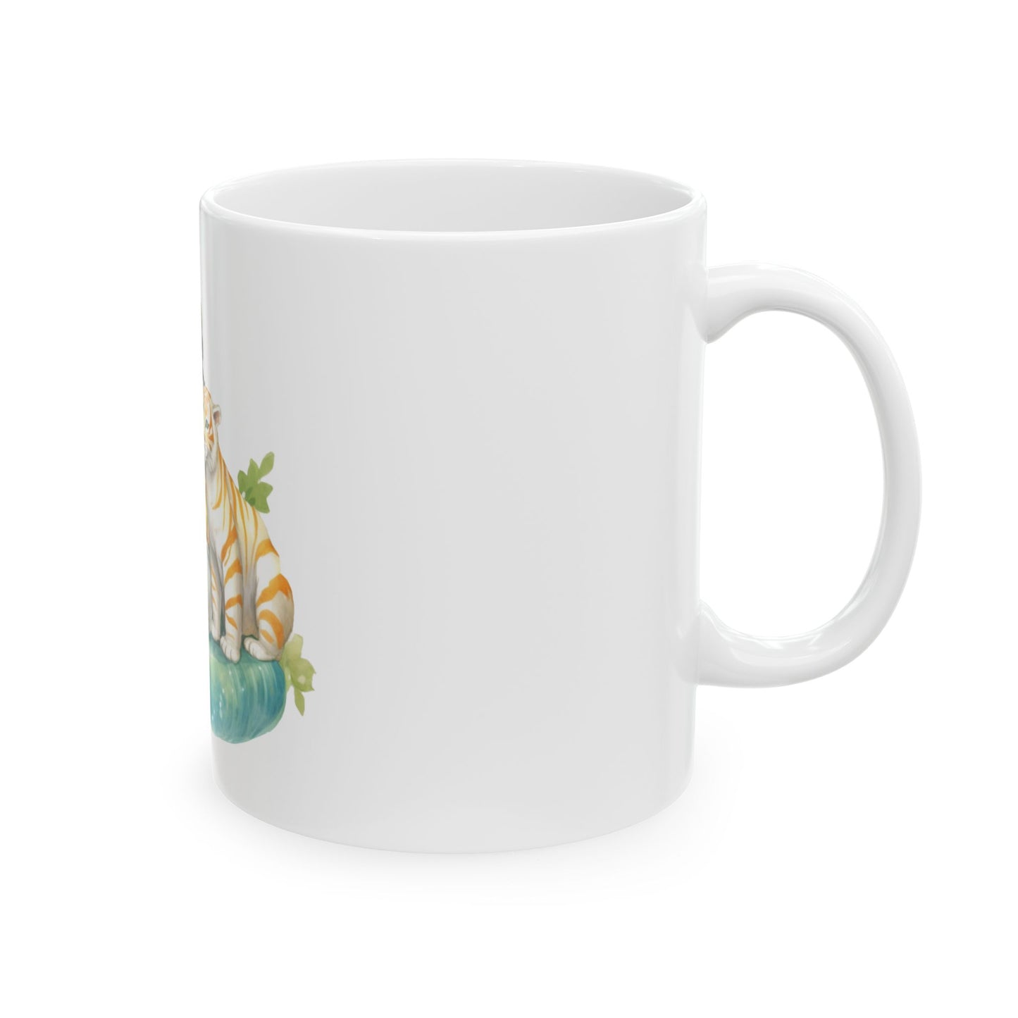Goddess and White Tiger Ceramic Mug (11oz, 15oz) — Cute Mythical Illustration Coffee Cup