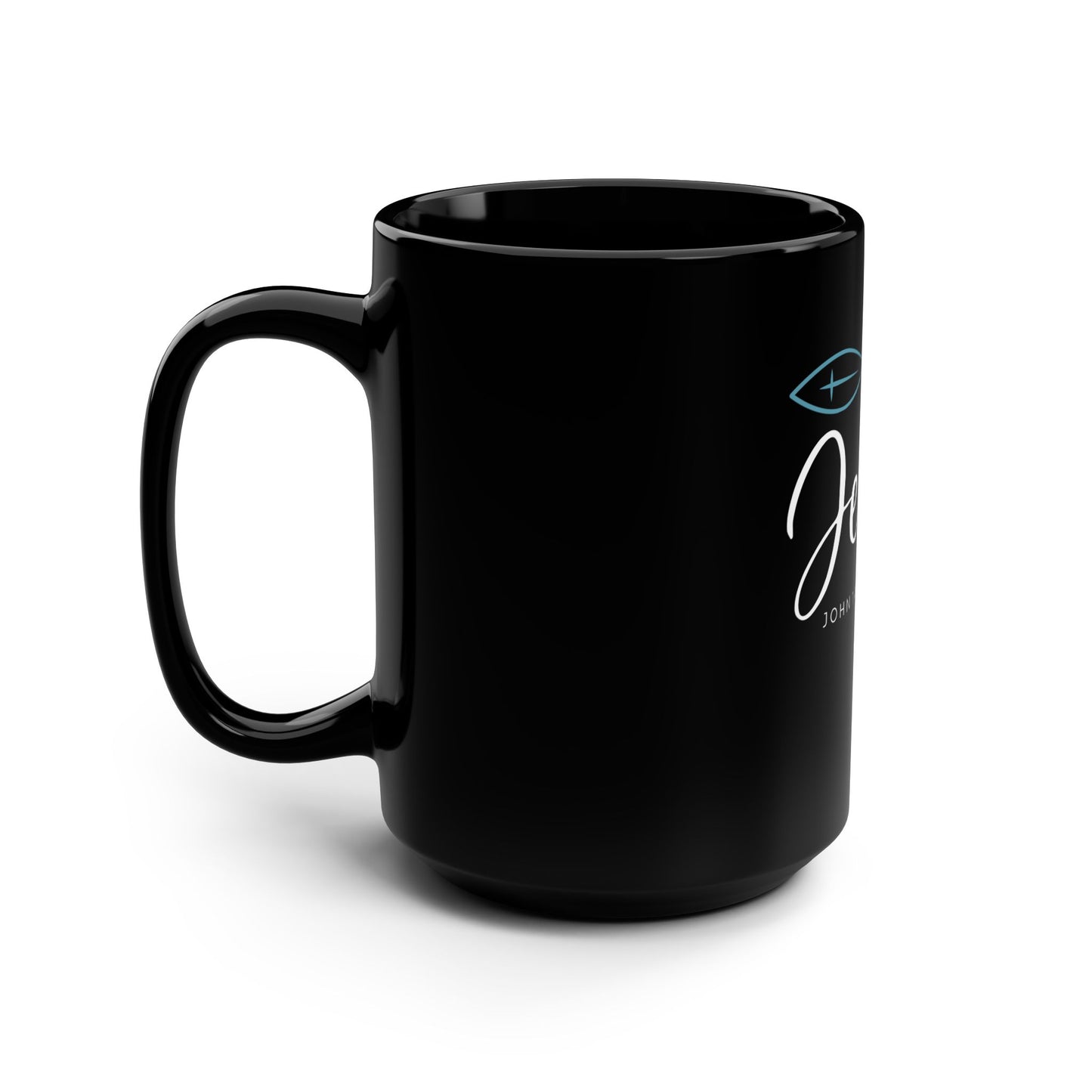 Christian Jesus Fish 15oz Black Coffee Mug – John 14:6 Inspirational Gift