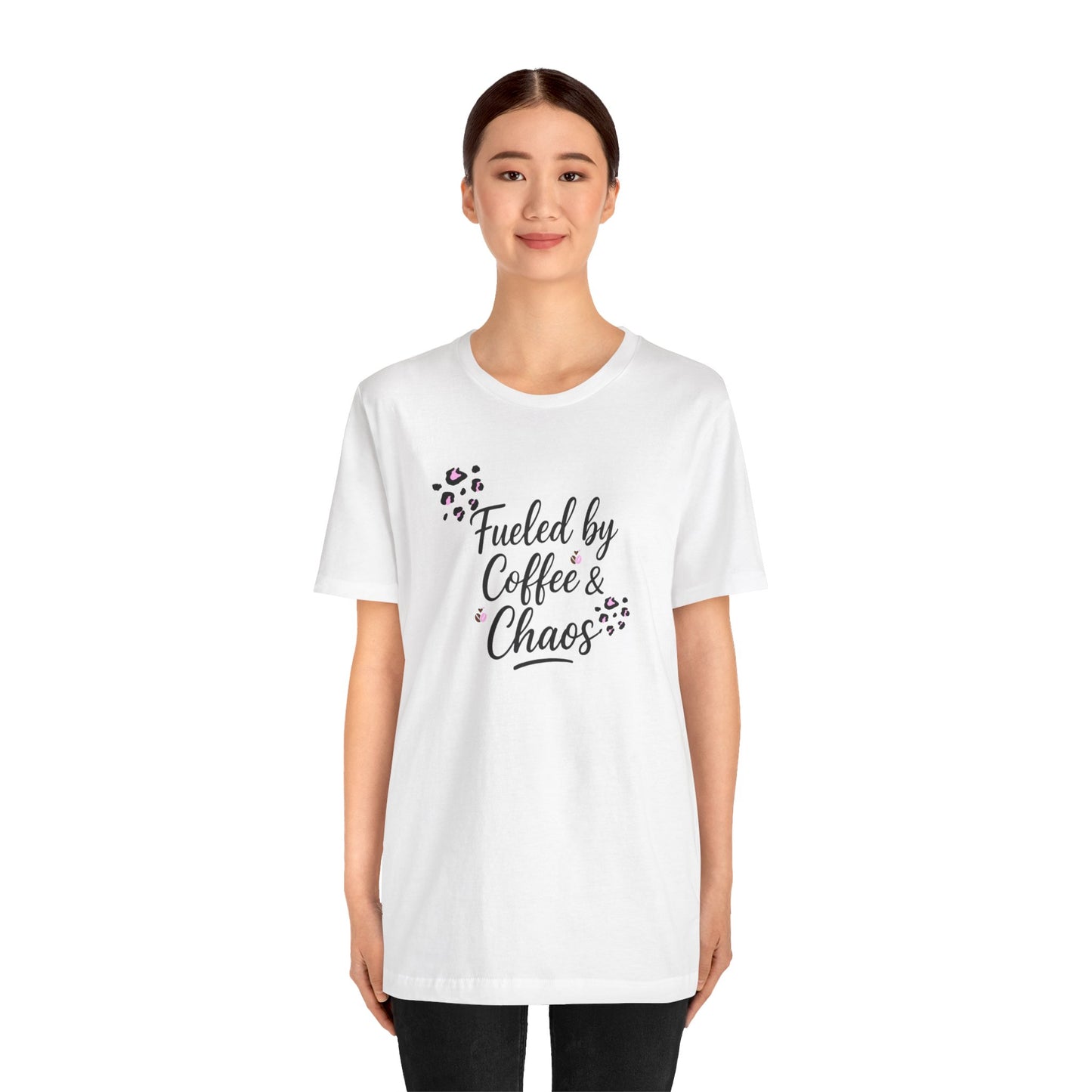 Fueled by Coffee & Chaos Tee - Unisex Jersey Short Sleeve Tee, Funny T-Shirt, Coffee Lover Gift, Mother's Day Shirt, Daily Wear