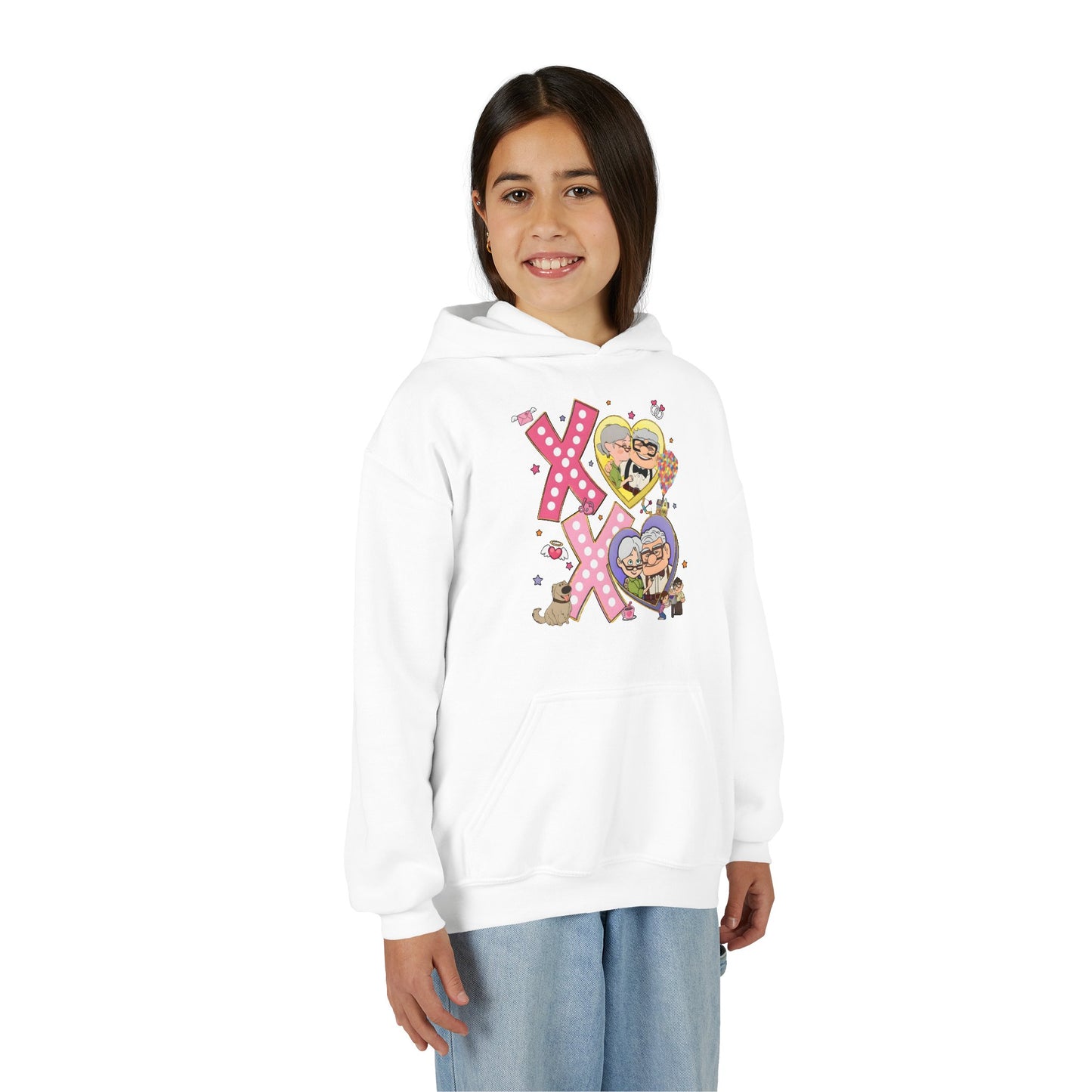 Youth Hoodie — Cute Kisses & Hugs Cartoon Hearts Kids Pullover