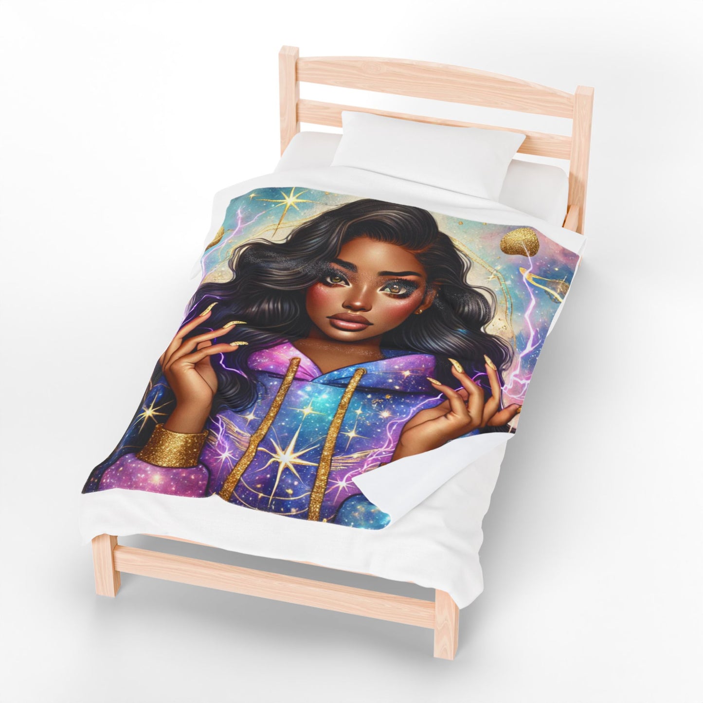 Galaxy Goddess Velveteen Plush Blanket — Afrocentric Starry Hooded Design