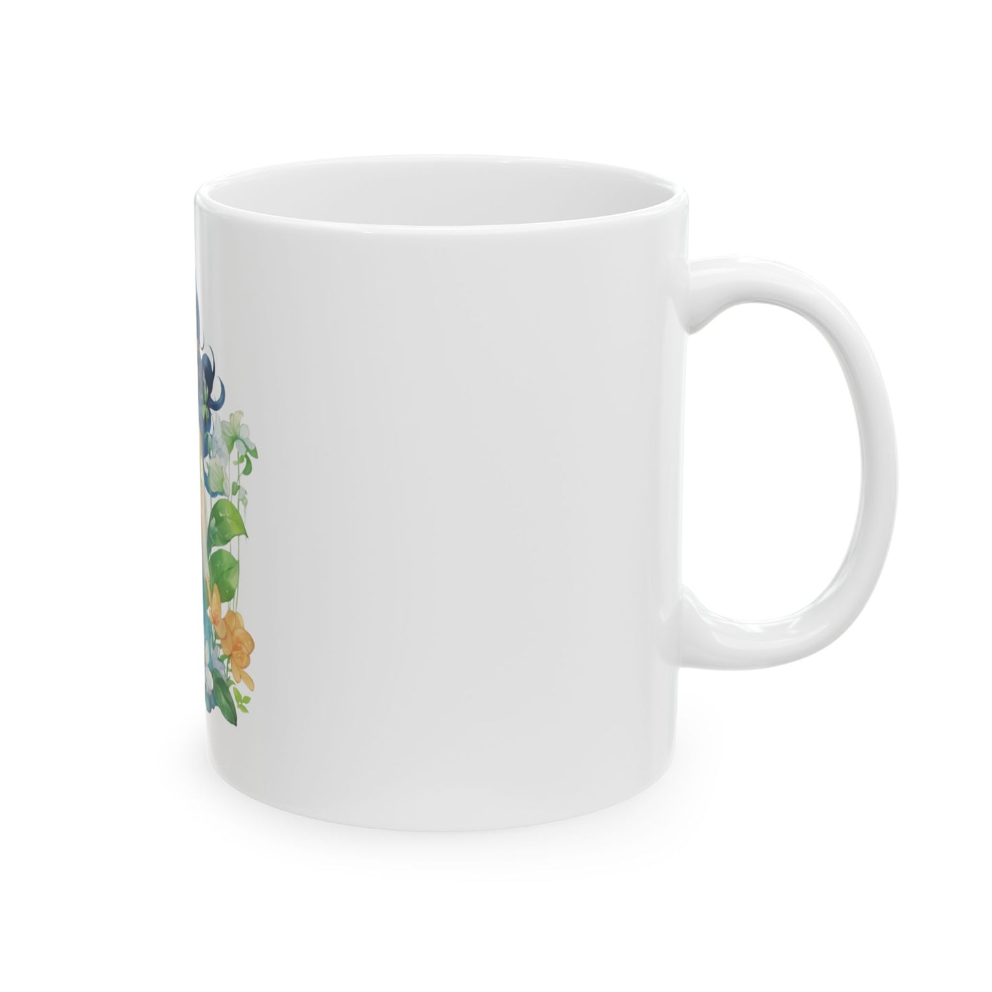 Floral Anime Girl Ceramic Mug — Cute Watercolor Nature Tea Coffee Cup (11oz/15oz)
