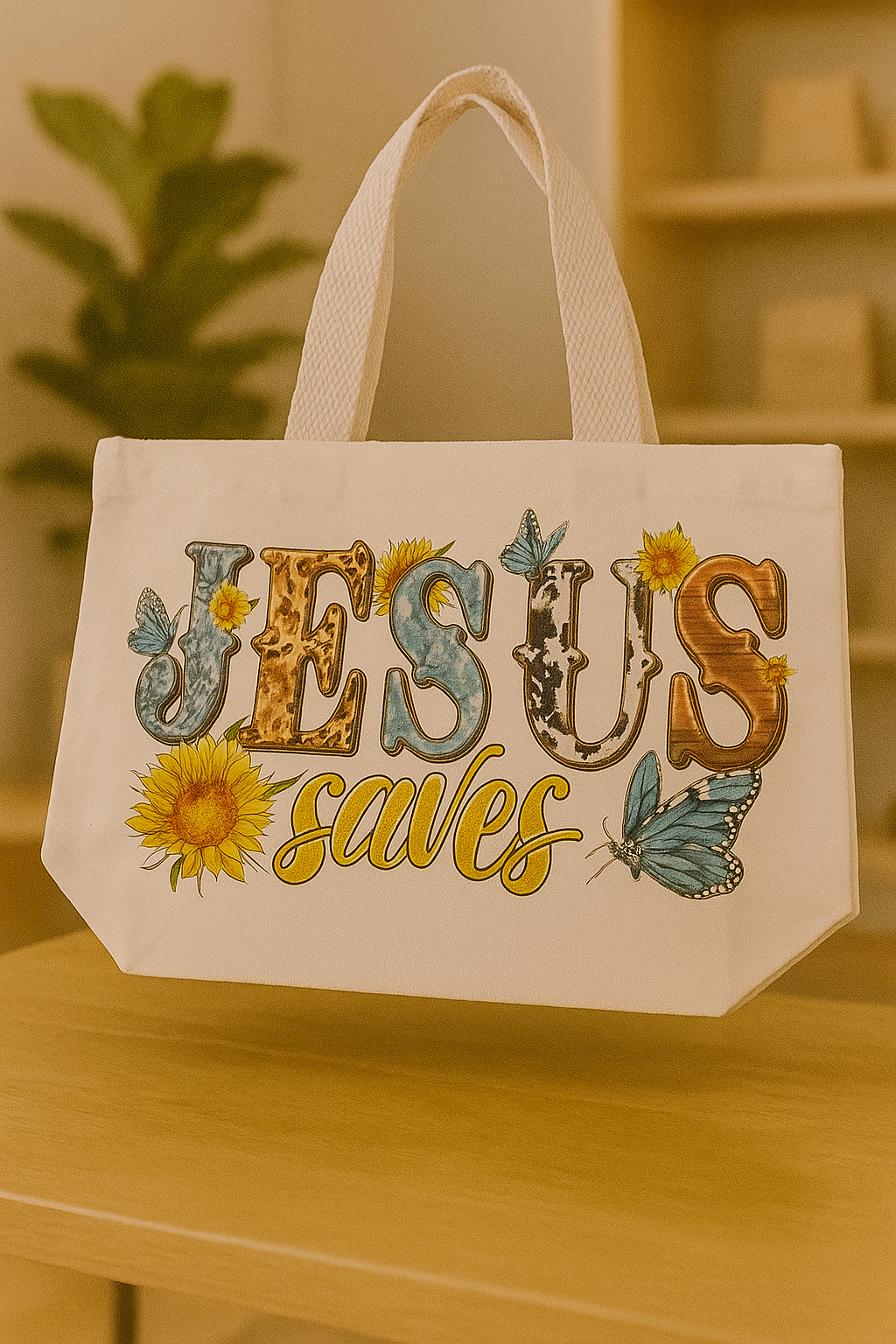 JESUS SAVES - WHT TOTE BAG - MED