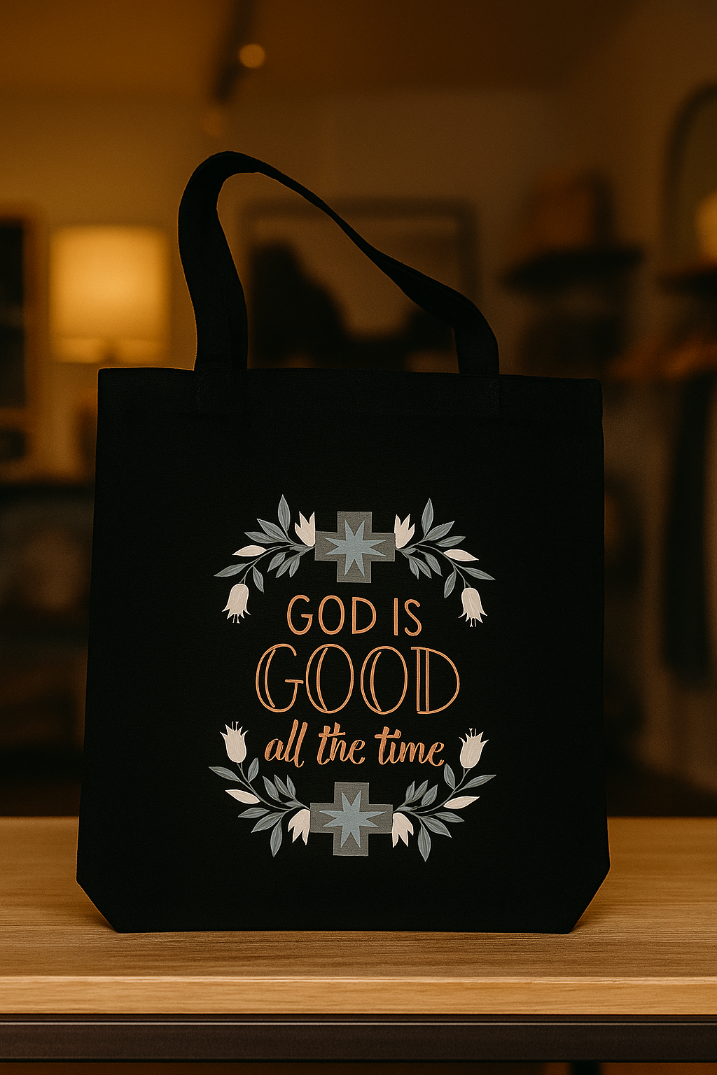 GOD IS GOOD ALL THE TIME -BLK TOTE BAG - LG