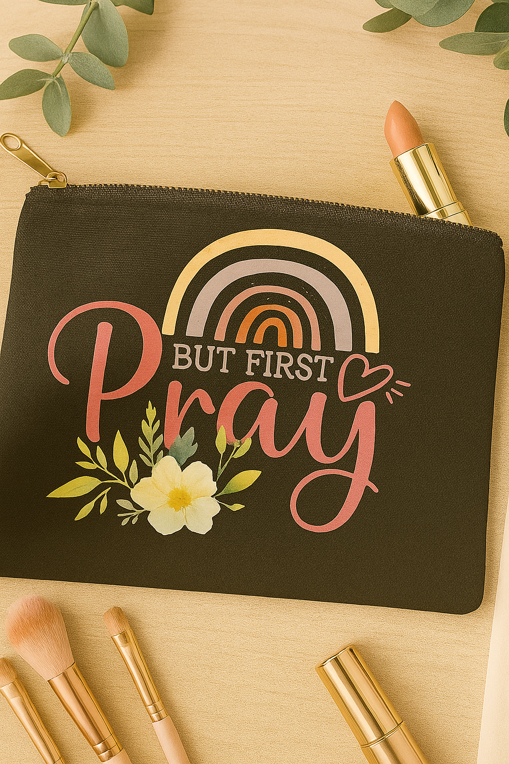 But first pray make up zipper bag - L