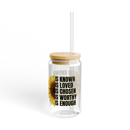 Sunflower Sipper Glass, 16oz - Eco-Friendly Drinkware, Motivational Quote, Floral Home Decor, Perfect Gift for All Occasions, [...]