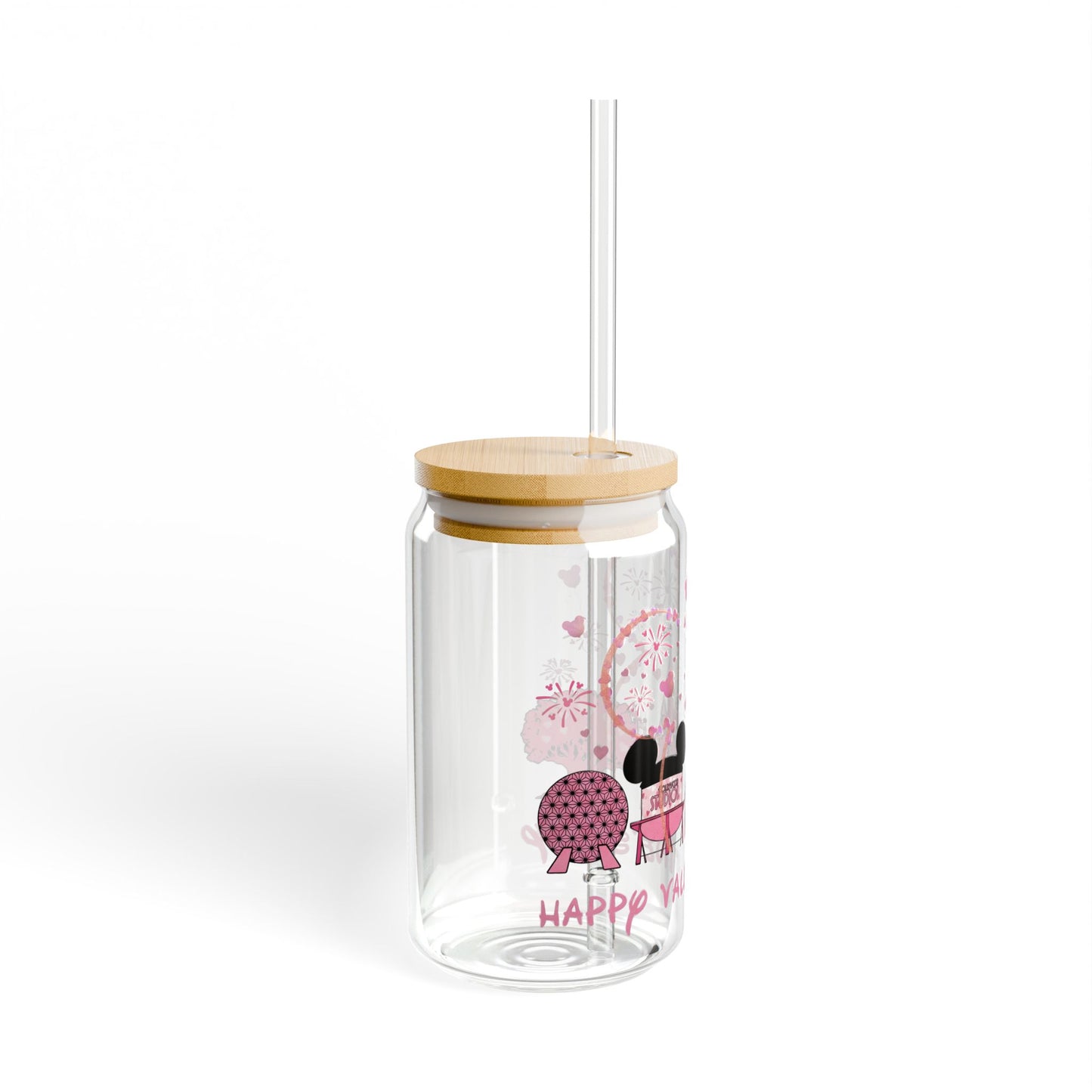 Valentine's Theme Sipper Glass - 16oz Romantic Castle & Fireworks Drink Tumbler