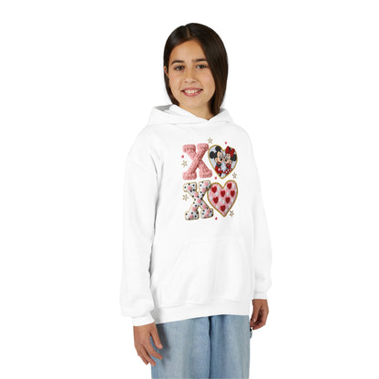 Youth Hoodie — 'XOXO' Heart & Valentine Graphic