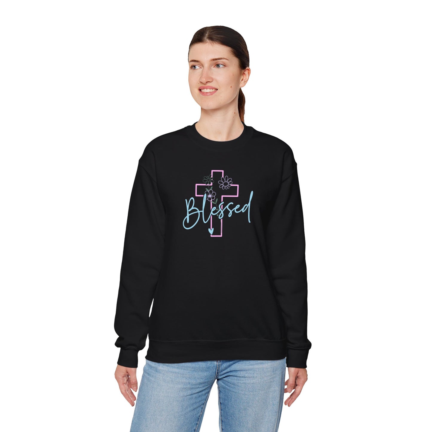 Blessed Cross Sweatshirt — Christian Faith Pullover for Women & Men