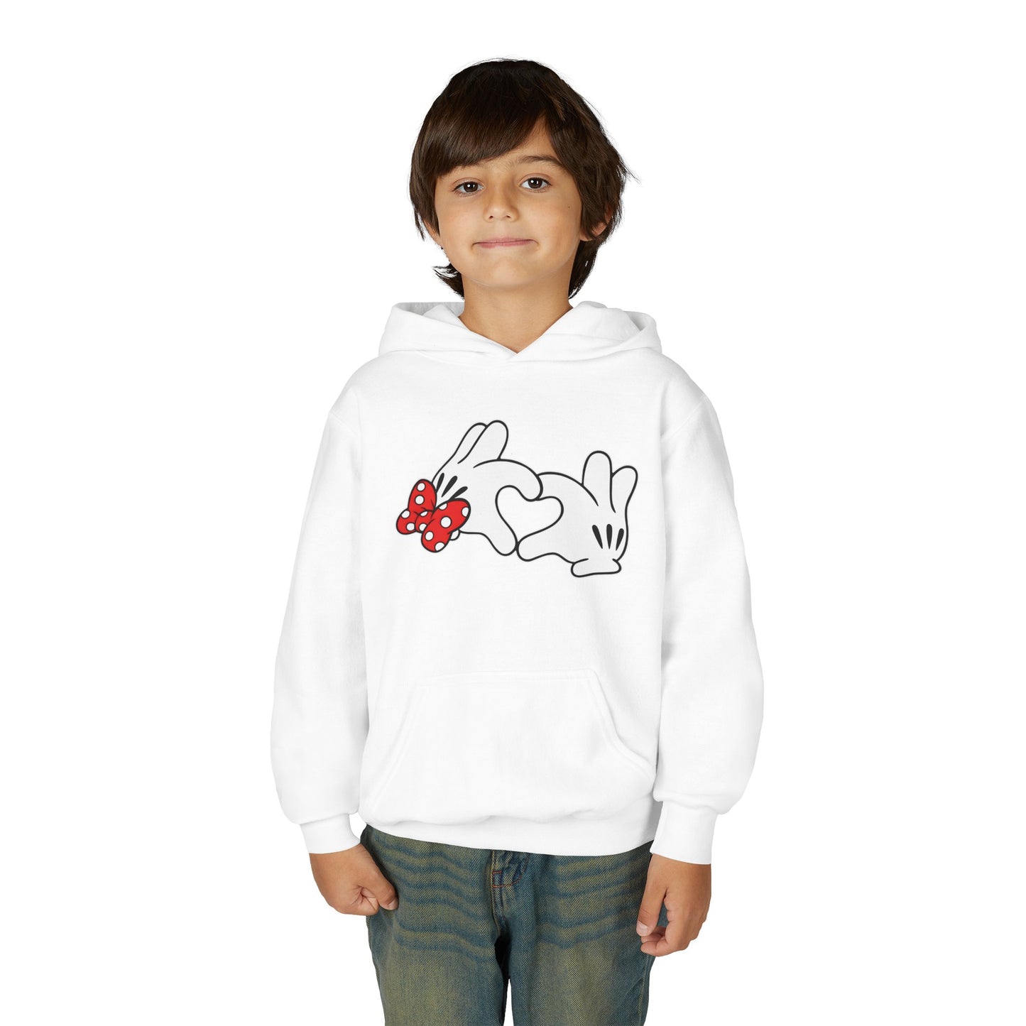 Kids Hands Heart Hoodie – Youth Pullover with Polka Dot Bow