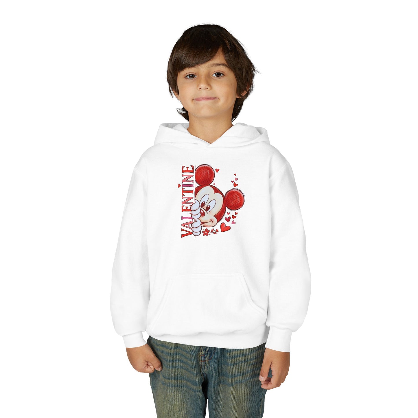 Valentine’s Cute Mouse Youth Hoodie - 'Valentine' Heart Graphic