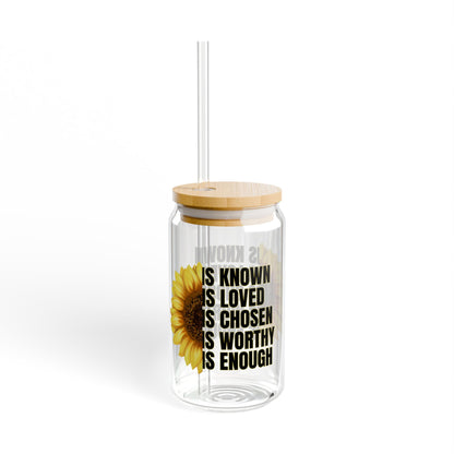 Sunflower Sipper Glass, 16oz - Eco-Friendly Drinkware, Motivational Quote, Floral Home Decor, Perfect Gift for All Occasions, [...]