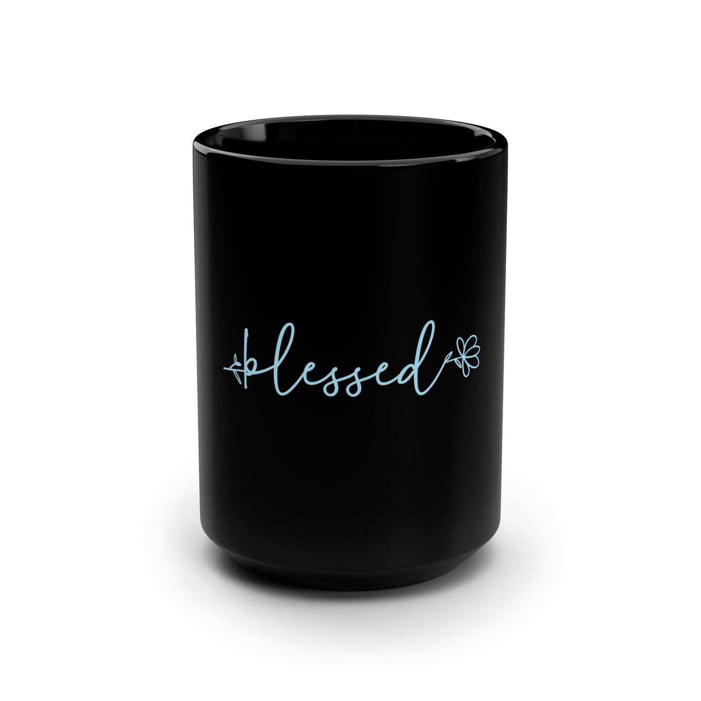 Blessed Script Black Ceramic Mug — 15oz Inspirational Coffee Cup
