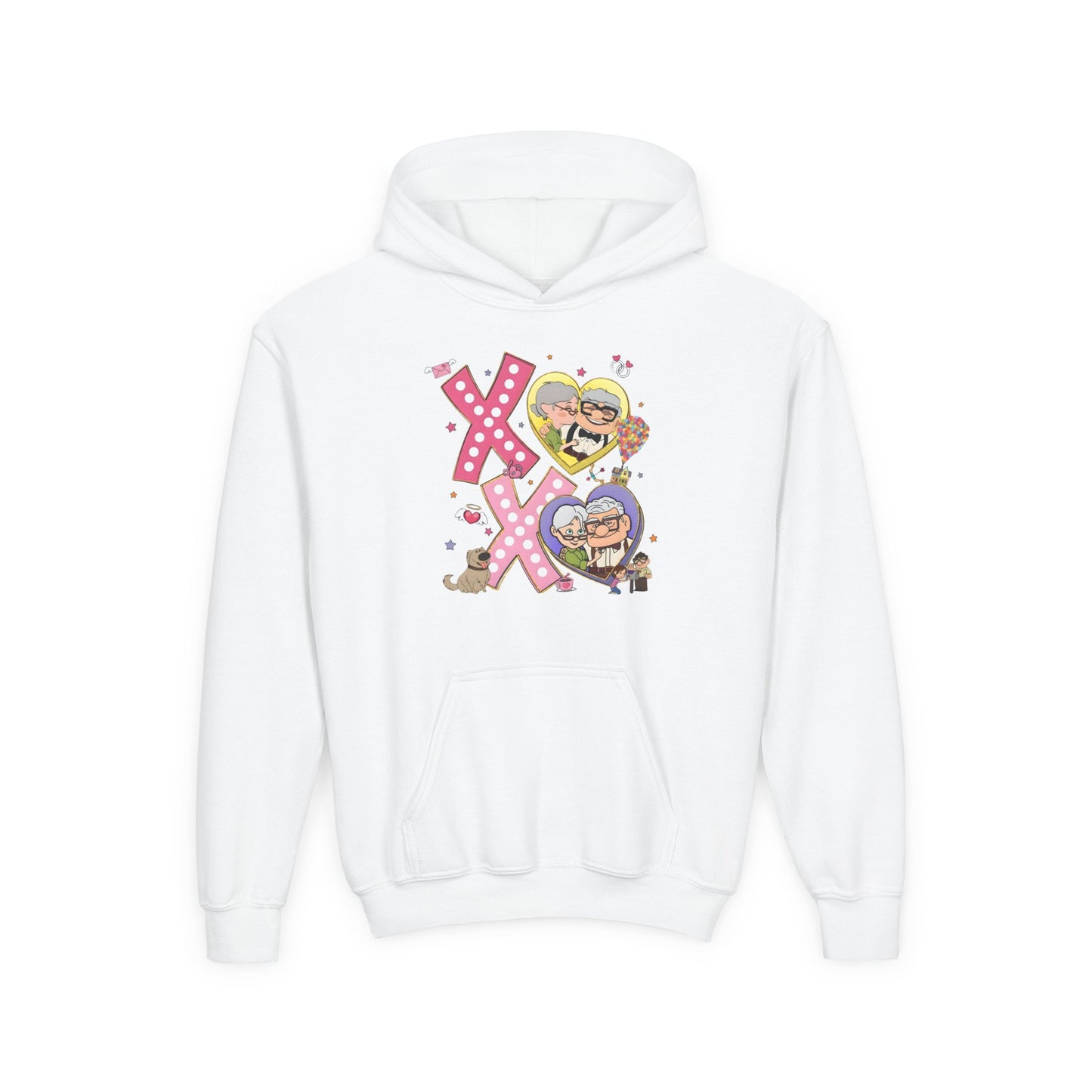 Youth Hoodie — Cute Kisses & Hugs Cartoon Hearts Kids Pullover