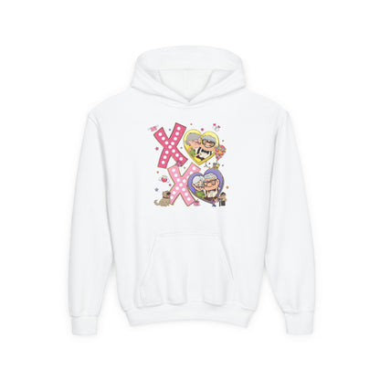 Youth Hoodie — Cute Kisses & Hugs Cartoon Hearts Kids Pullover