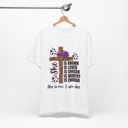 Faith-Inspired Unisex Jersey Tee, Inspirational T-Shirt for Women, Spiritual Gift, Church Events, Empowerment Apparel, Everyday Wear (PINK & PURPLE)