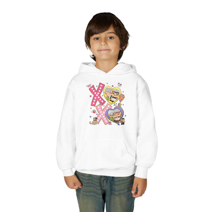 Youth Hoodie — Cute Kisses & Hugs Cartoon Hearts Kids Pullover
