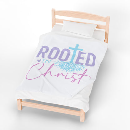 Rooted in Christ Velveteen Plush Blanket — Christian Inspirational Throw for Church, Baptism & Easter