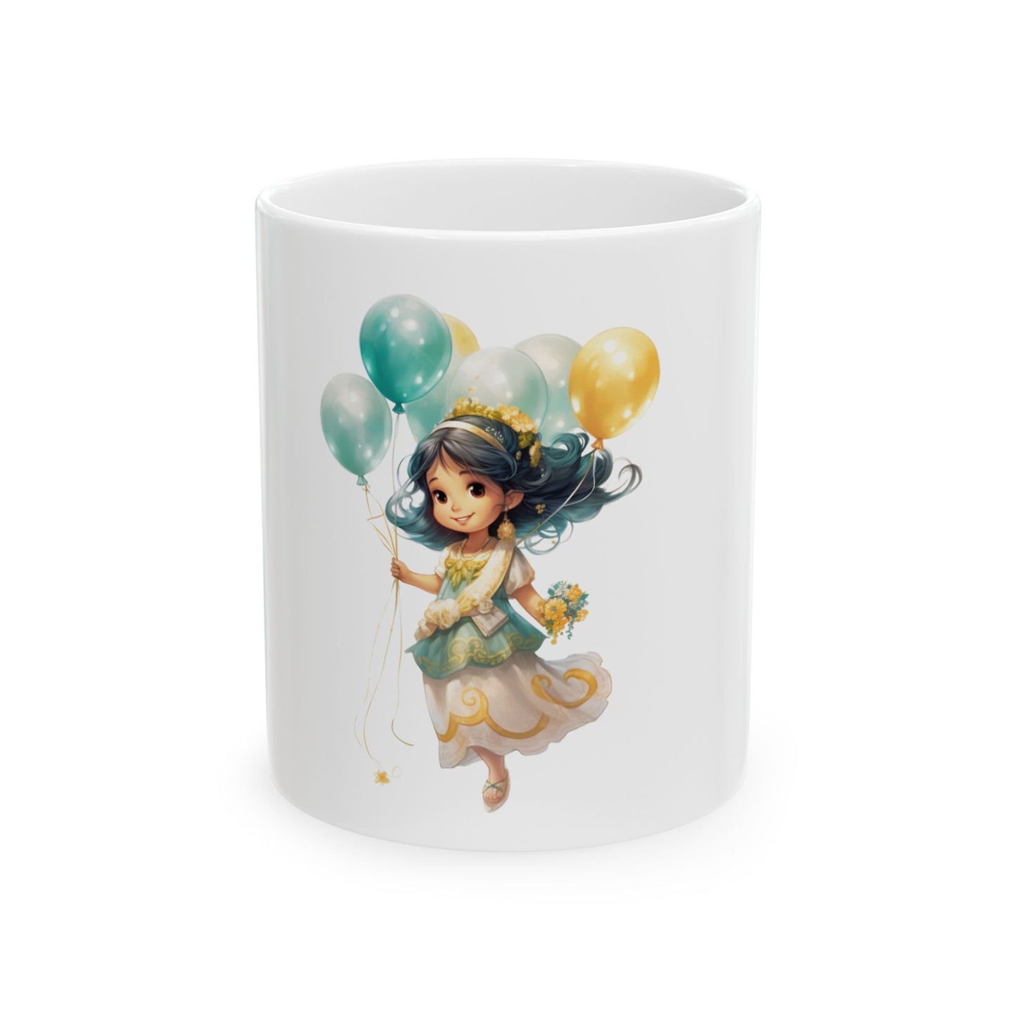 Cute Girl with Balloons Ceramic Mug – Whimsical Kids’ Gift (11oz, 15oz)
