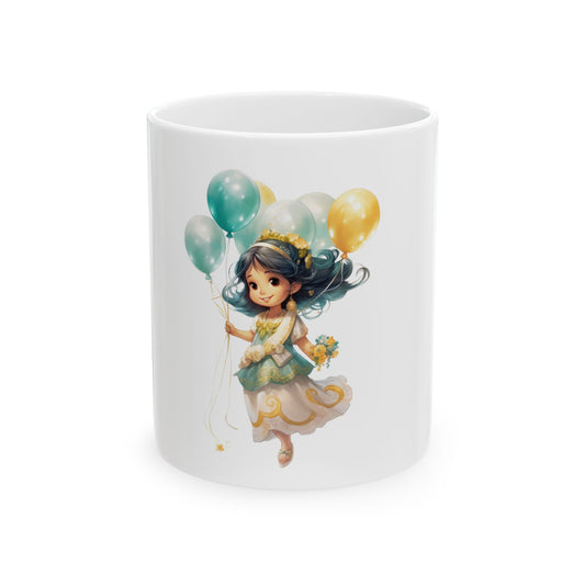Cute Girl with Balloons Ceramic Mug – Whimsical Kids’ Gift (11oz, 15oz)