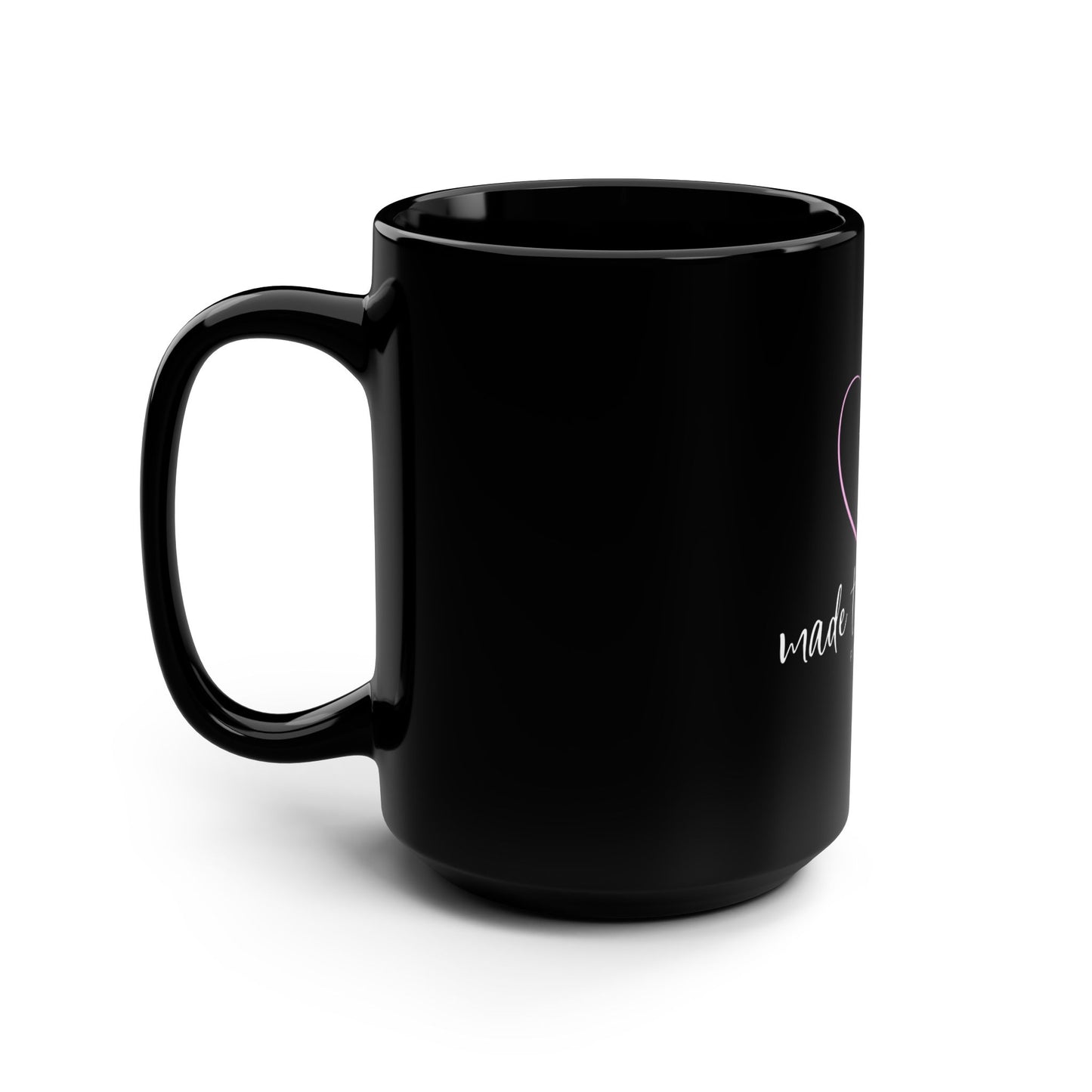 Made to Worship Black 15oz Mug — Psalm 95:1 Heart & Cross Christian Coffee Cup