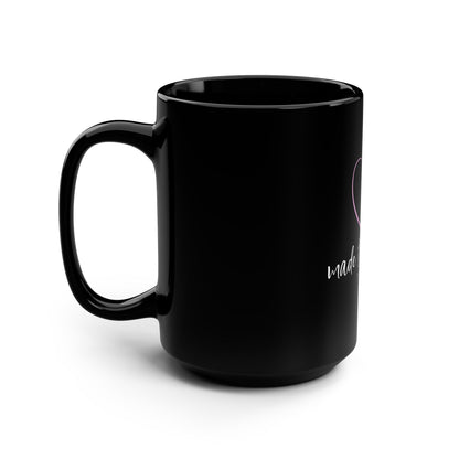 Made to Worship Black 15oz Mug — Psalm 95:1 Heart & Cross Christian Coffee Cup