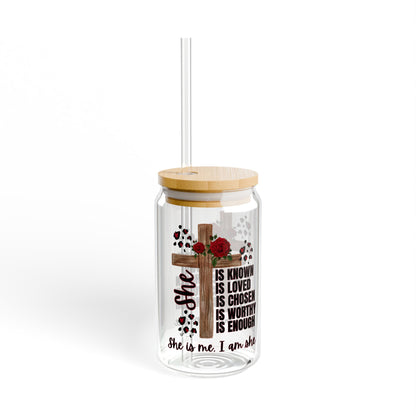 Inspirational Sipper Glass - 16oz, Motivational Drinkware, Perfect Gift for Her, Encouraging Quotes Tumbler, Self-Love Sipper (RED)