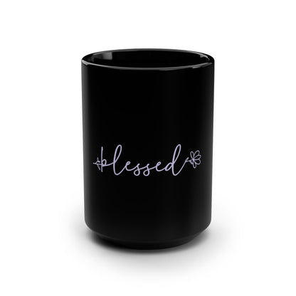Blessed Black Ceramic Mug — 15oz Inspirational Coffee Cup