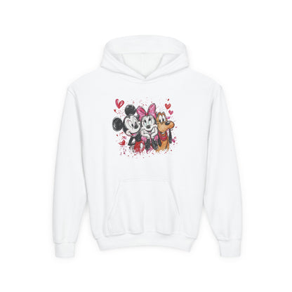 Kids Valentine's Character Crewneck Hoodie — Cute Cartoon Couple & Hearts