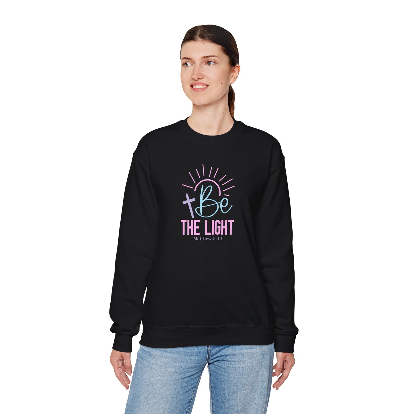 Be The Light Crewneck Sweatshirt — Christian Faith Scripture Matthew 5:14 Inspirational Pullover