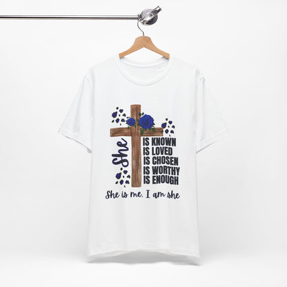 Faith-Inspired Unisex Jersey Tee, Inspirational T-Shirt for Women, Spiritual Gift, Church Events, Empowerment Apparel, Everyday Wear (BLUE)