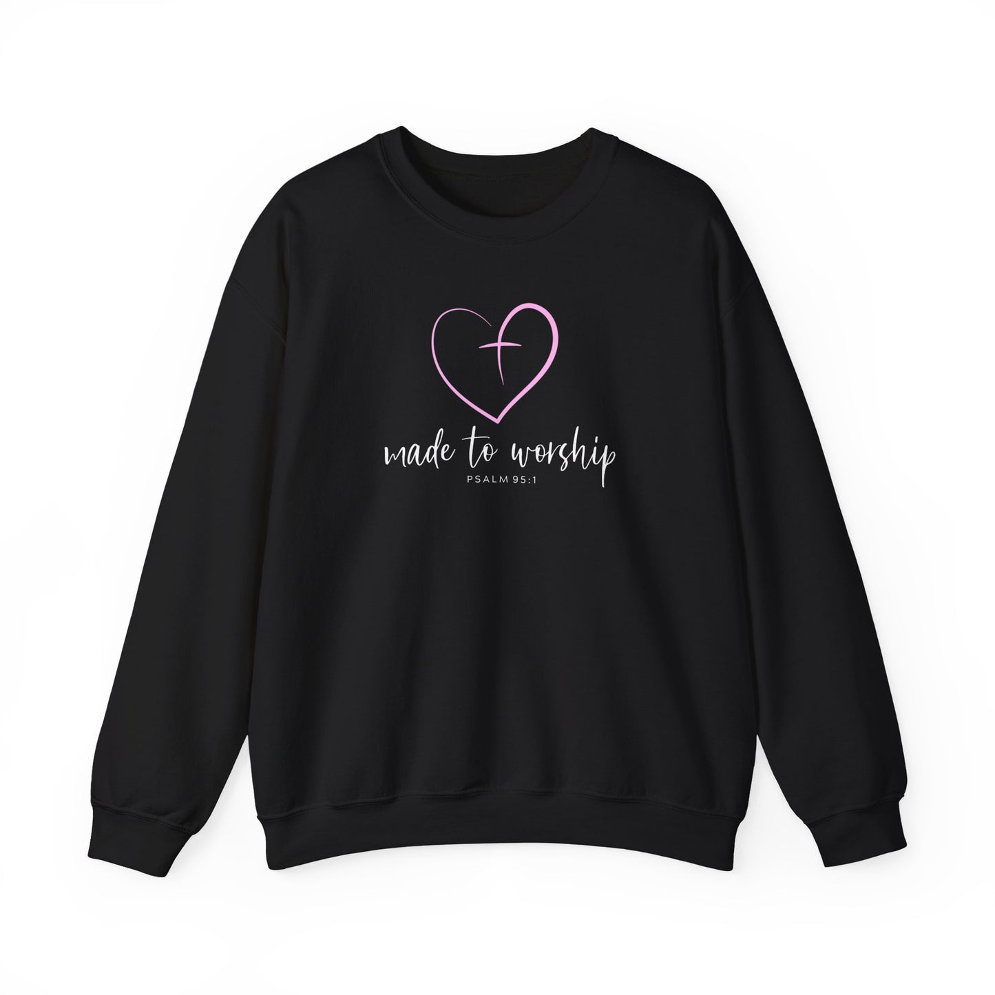 Crewneck Sweatshirt — "Made to Worship" Heart & Cross Christian Pullover