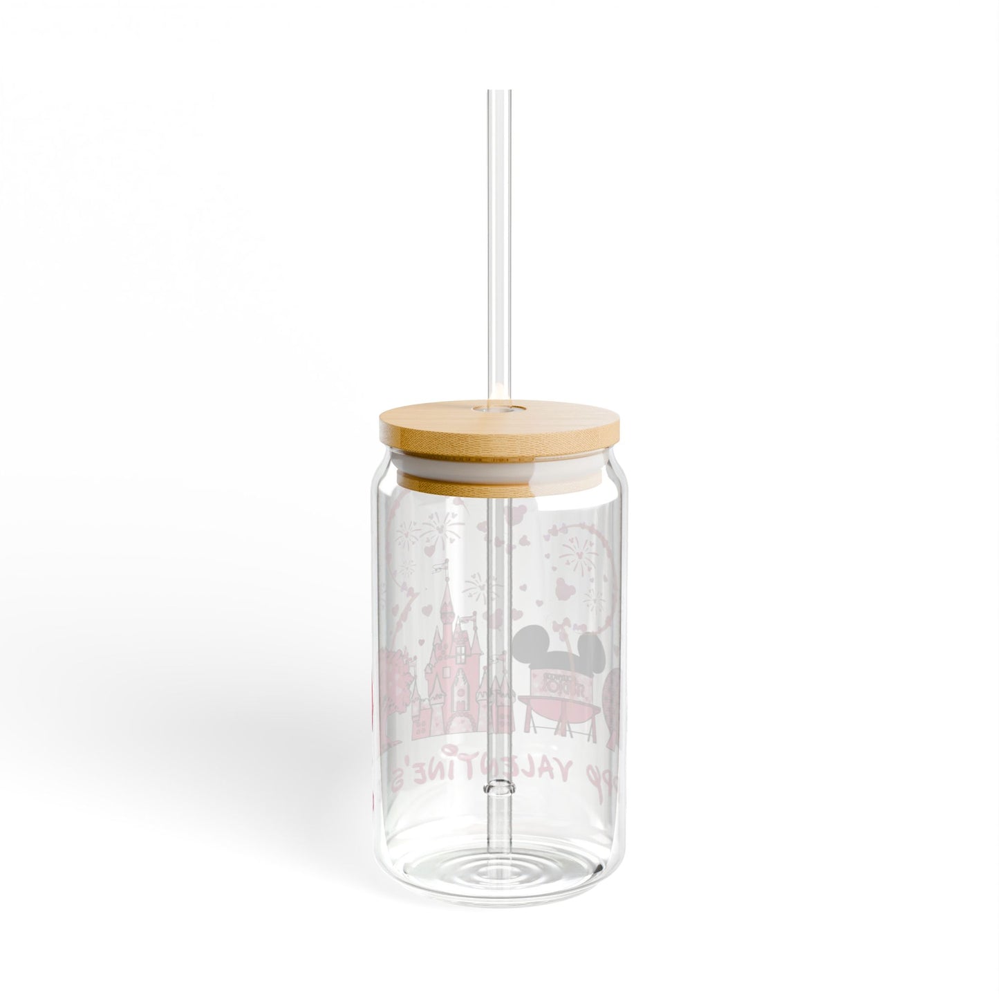 Valentine's Theme Sipper Glass - 16oz Romantic Castle & Fireworks Drink Tumbler