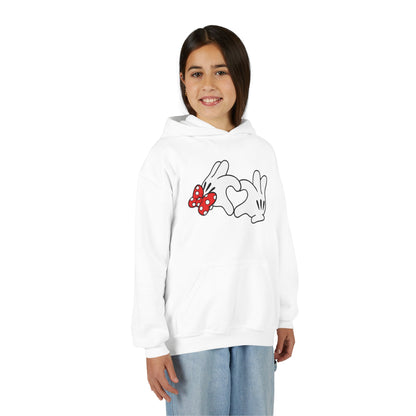 Kids Hands Heart Hoodie – Youth Pullover with Polka Dot Bow