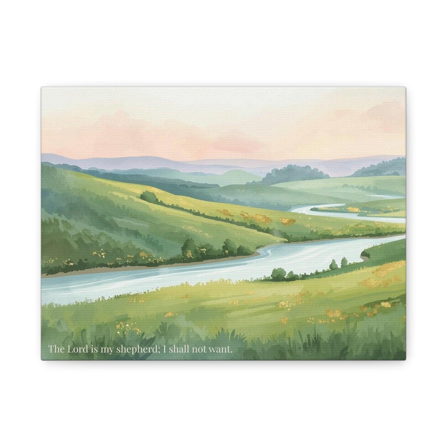 Canvas Wall Art — Serene River Landscape with 'The Lord is my shepherd; I shall not want.'