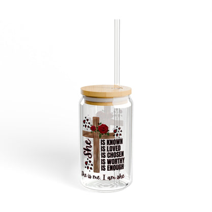 Inspirational Sipper Glass - 16oz, Motivational Drinkware, Perfect Gift for Her, Encouraging Quotes Tumbler, Self-Love Sipper (RED)