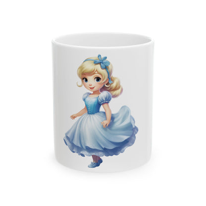 Princess Girl Ceramic Mug - Cute Little Blue Dress Kids Coffee Cup (11oz & 15oz)