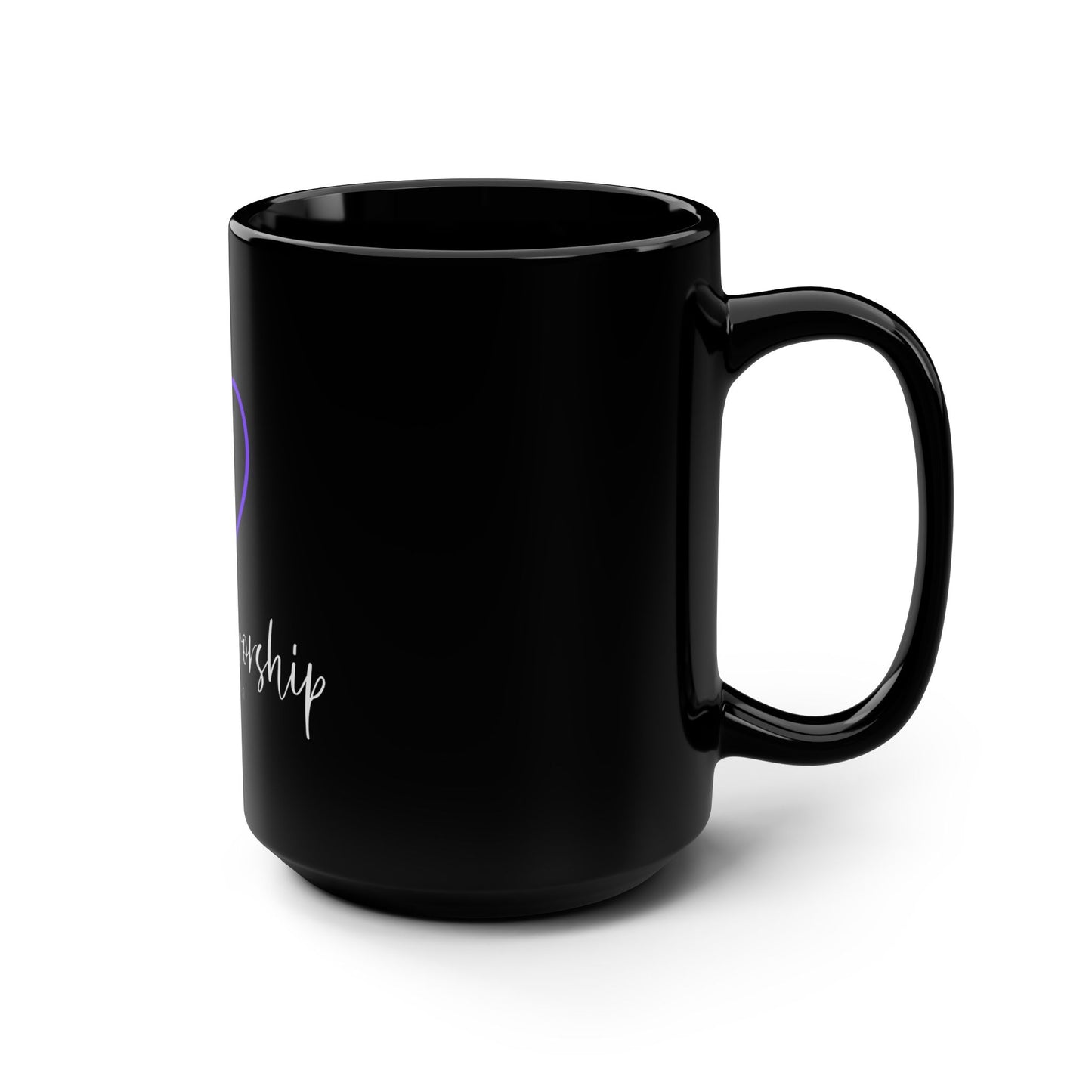 Made to Worship Black 15oz Mug — Psalm 95:1 Christian Coffee Cup (Purple Heart Cross)