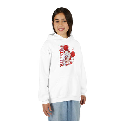 Valentine’s Cute Mouse Youth Hoodie - 'Valentine' Heart Graphic