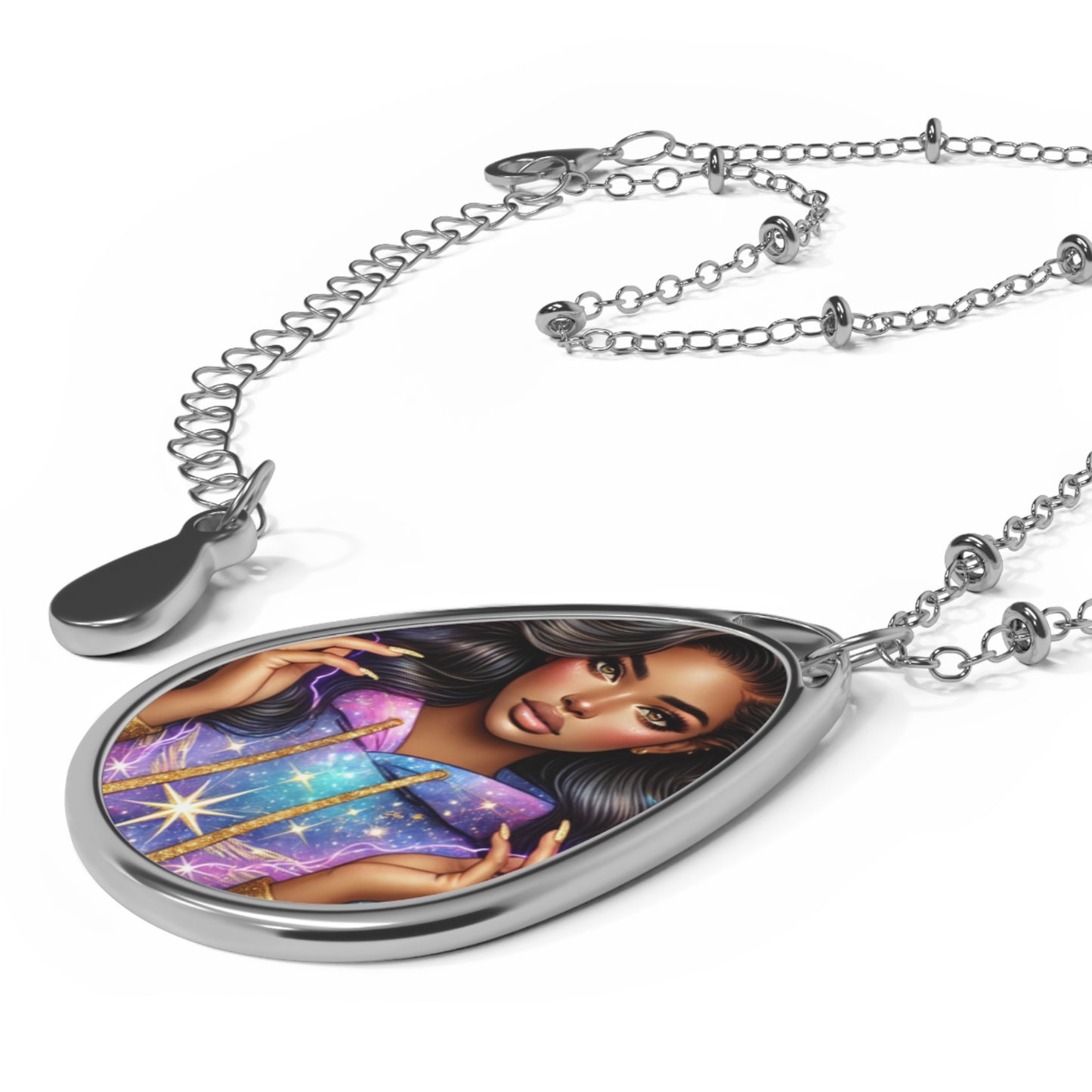 Mystic Girl Oval Necklace — Celestial Portrait Pendant