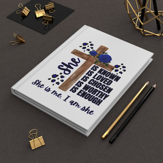 Inspirational Hardcover Journal with Cross Design, Guided Journal, Gift for Women, Faith-Based Writing, Daily Reflection, (BLUE)