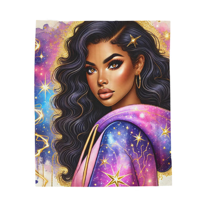 Mystic Stargirl Velveteen Plush Blanket — Celestial Portrait Throw for Cozy Nights