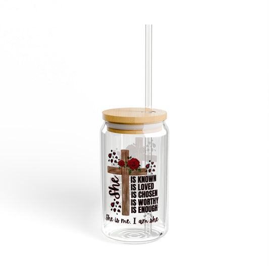 Inspirational Sipper Glass - 16oz | Motivational Drinkware, Gift for Her, Customizable Tumbler, Journal Water Bottle, Faith-Inspired Decor (red)