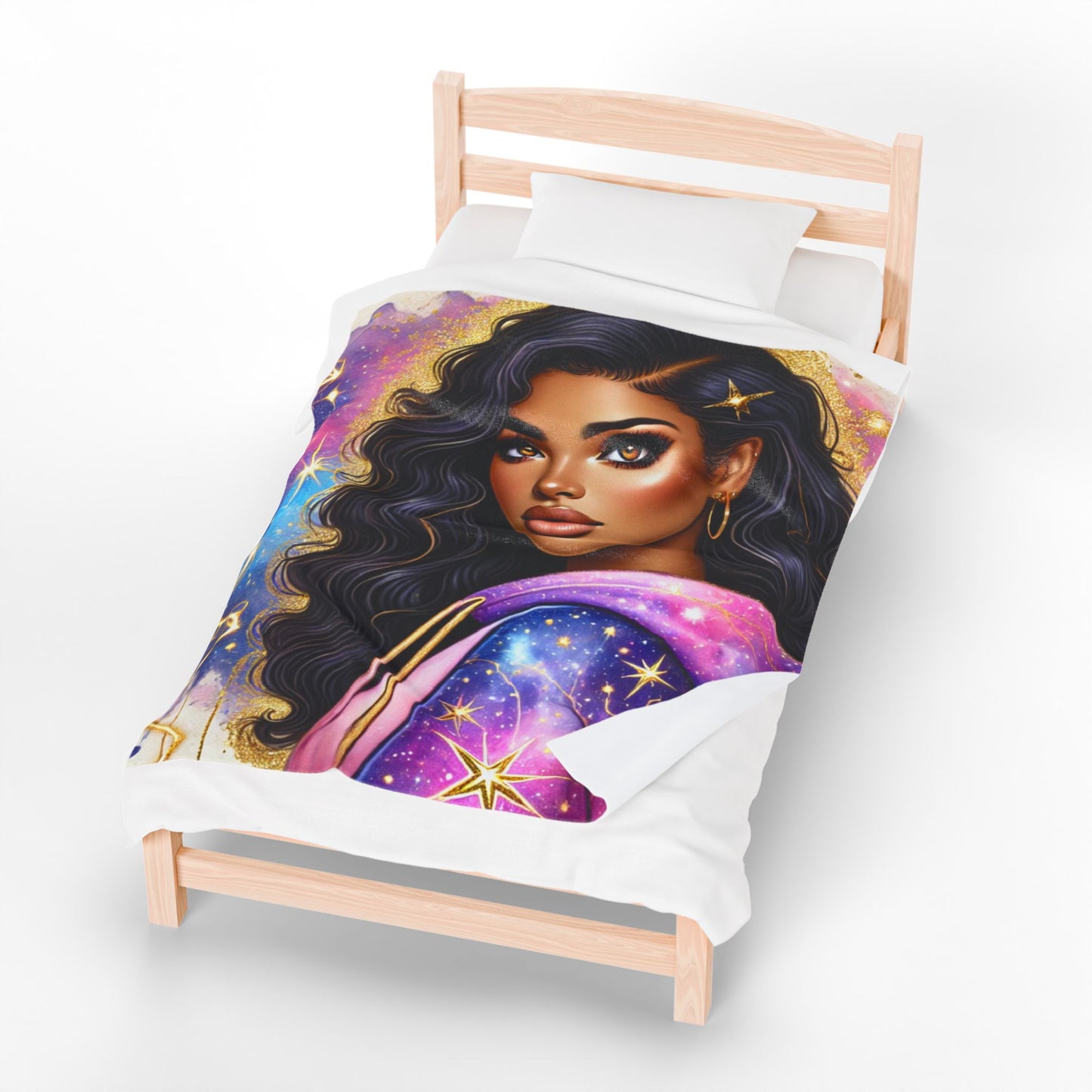 Mystic Stargirl Velveteen Plush Blanket — Celestial Portrait Throw for Cozy Nights
