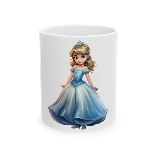 Princess Character Ceramic Mug — Cute Blue Dress Kids Coffee Cup (11oz & 15oz)