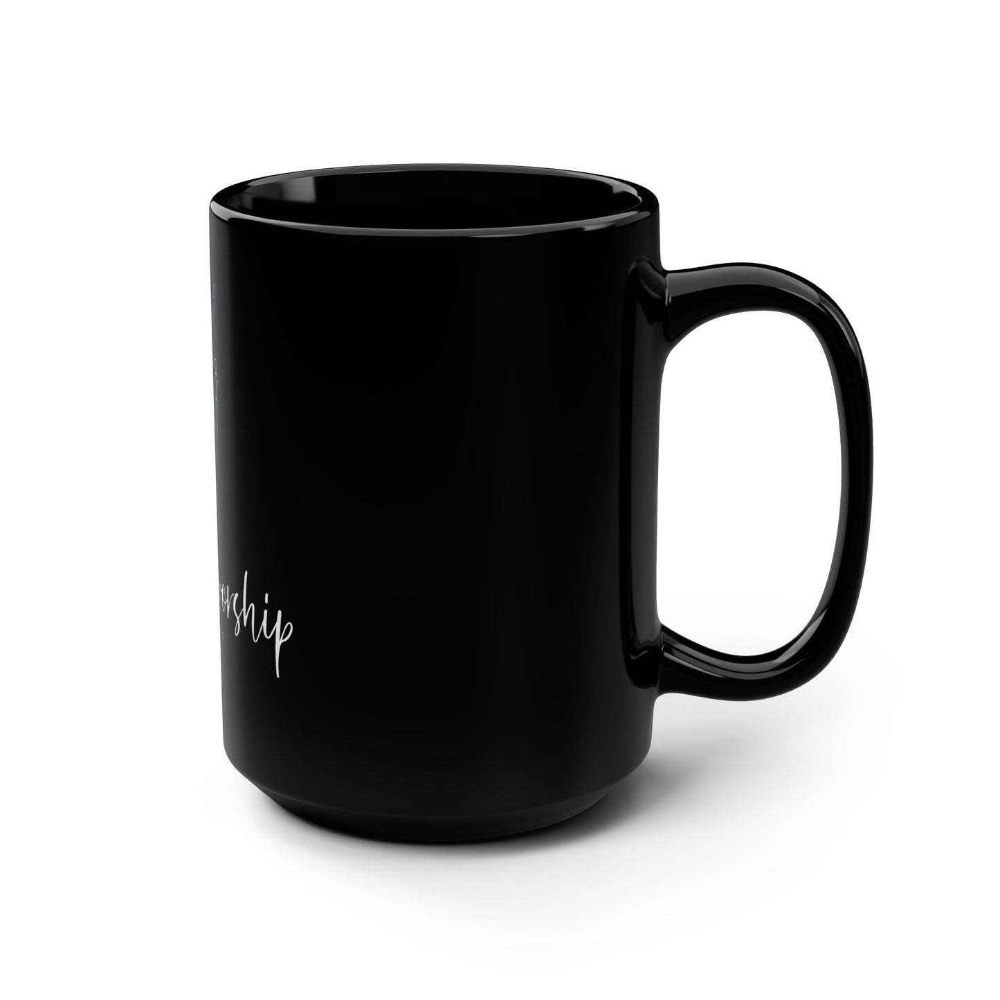 Made to Worship Black 15oz Mug — Psalm 95:1 Prayer Hands Ceramic Coffee Cup
