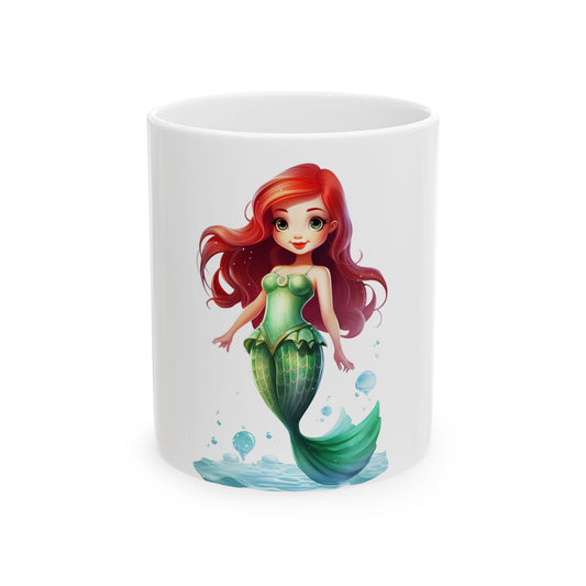 Mermaid Girl Ceramic Mug — Cute Redhead Mermaid Coffee Cup (11oz & 15oz)