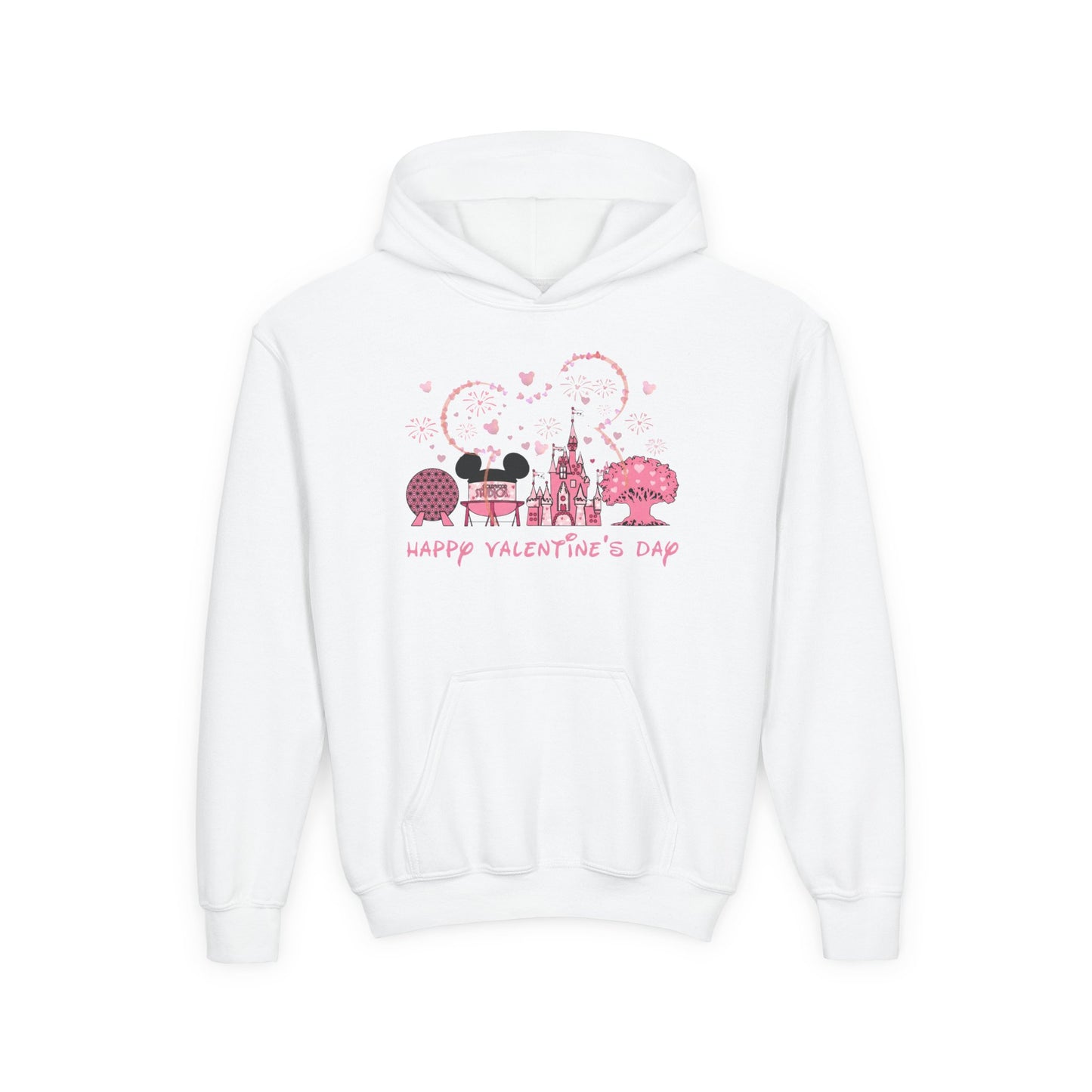 Valentine's Day Kids Hoodie — Cute Pink Castle & Mouse Couple Design