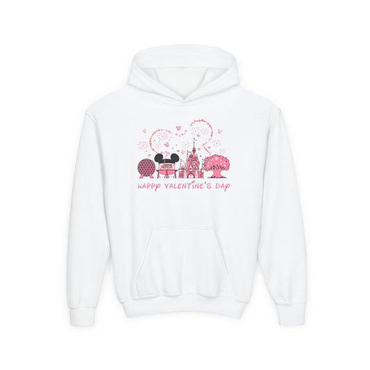 Valentine's Day Kids Hoodie — Cute Pink Castle & Mouse Couple Design